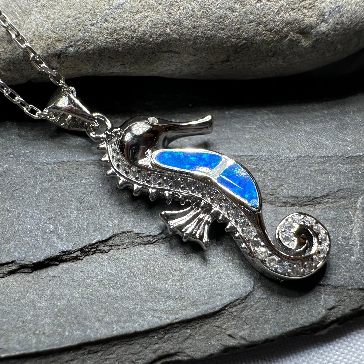 Blue Opal Seahorse Necklace | Pendant | Wiccan Center