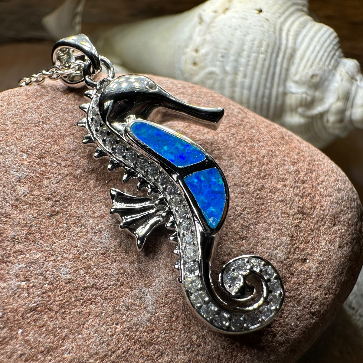 Blue Opal Seahorse Necklace | Pendant | Wiccan Center