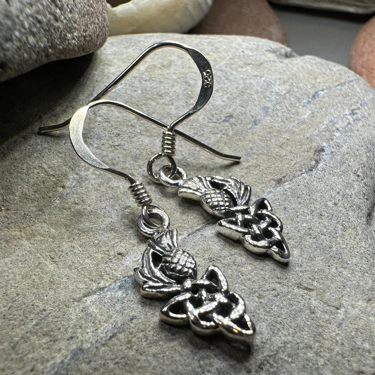 Kelpie Petite Scottish Thistle Earrings in Sterling Silver | Dangle Earrings | Wiccan Center
