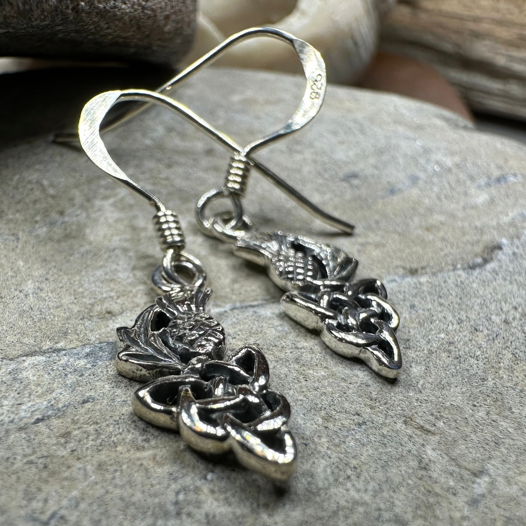 Kelpie Petite Scottish Thistle Earrings in Sterling Silver | Dangle Earrings | Wiccan Center