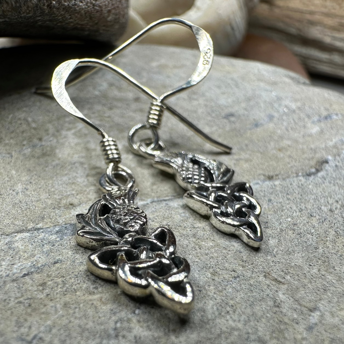 Kelpie Petite Scottish Thistle Earrings in Sterling Silver | Dangle Earrings | Wiccan Center