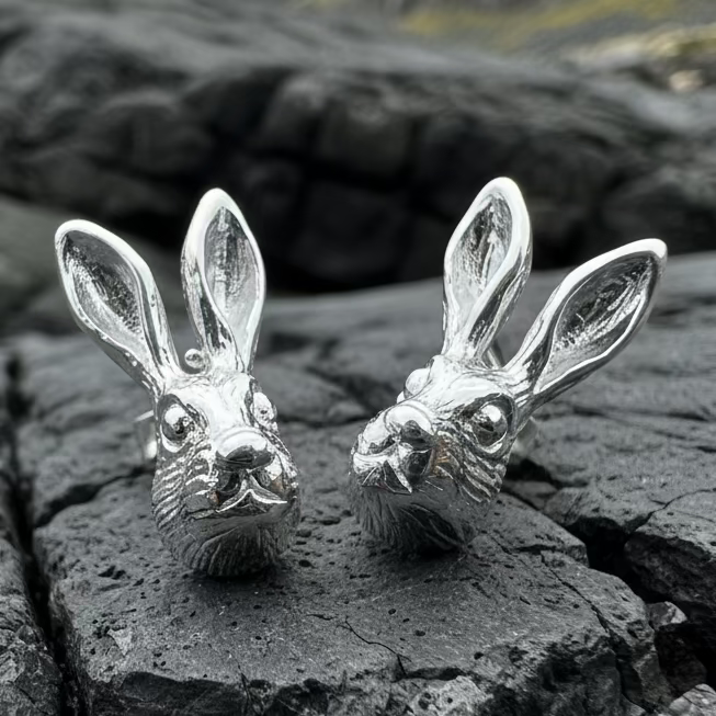 Thistledown Rabbit Post Earrings in Sterling Silver | Post Earrings | Wiccan Center