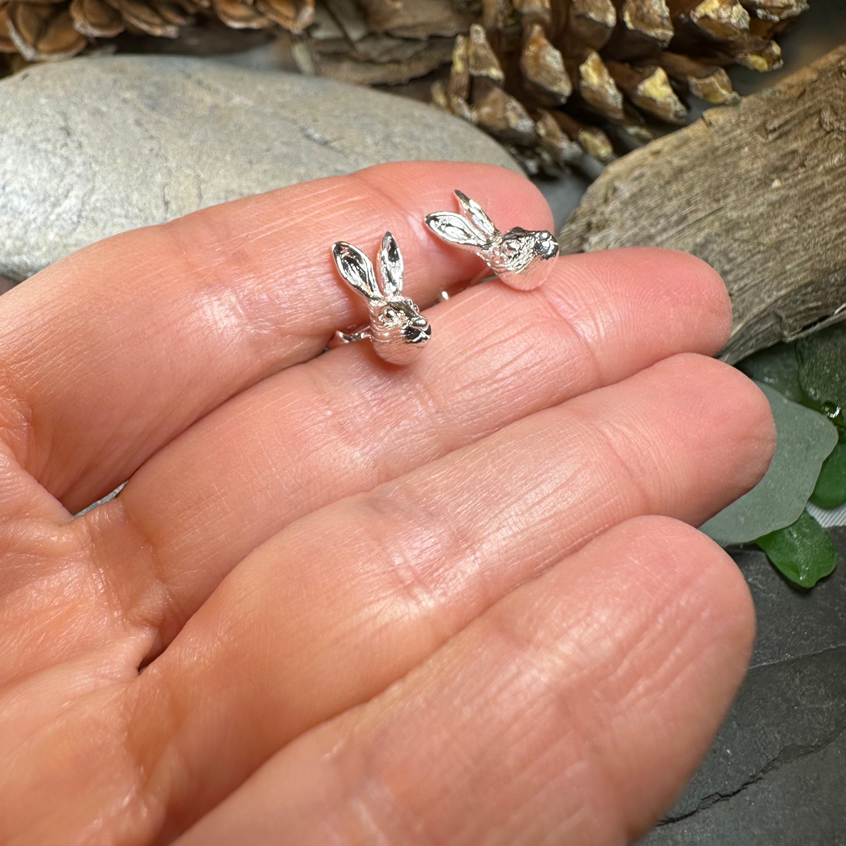 Thistledown Rabbit Post Earrings in Sterling Silver | Post Earrings | Wiccan Center