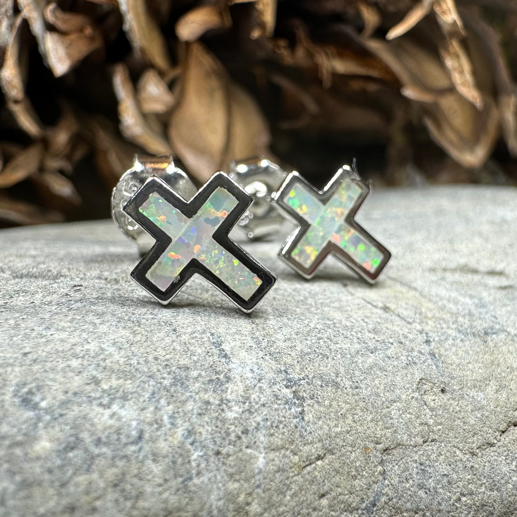 Grace Opal Cross Earrings | Post Earrings | Wiccan Center