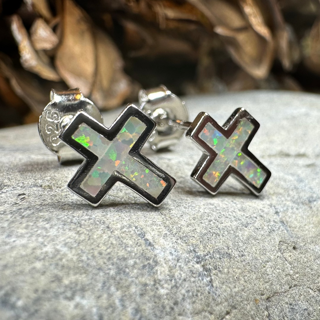 Grace Opal Cross Earrings | Post Earrings | Wiccan Center