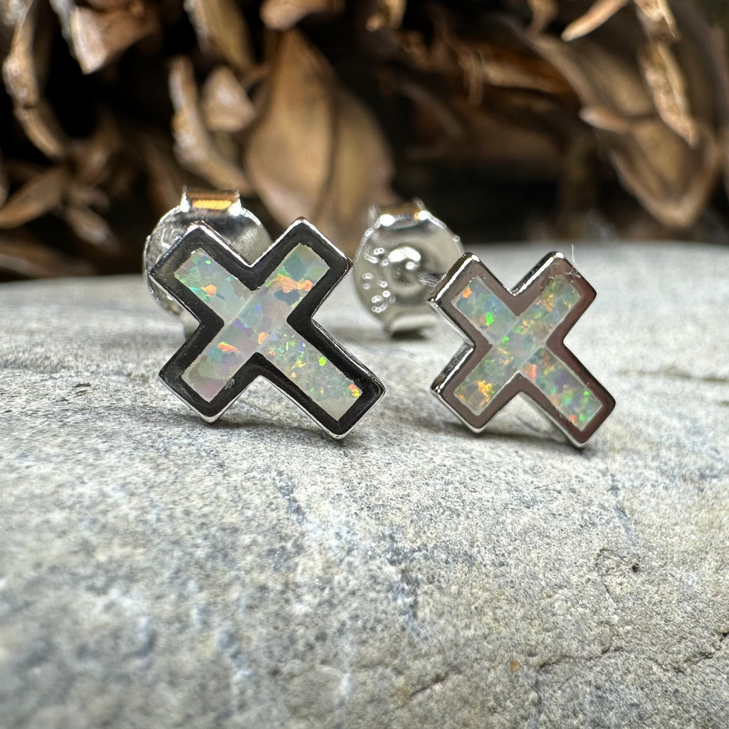 Grace Opal Cross Earrings | Post Earrings | Wiccan Center