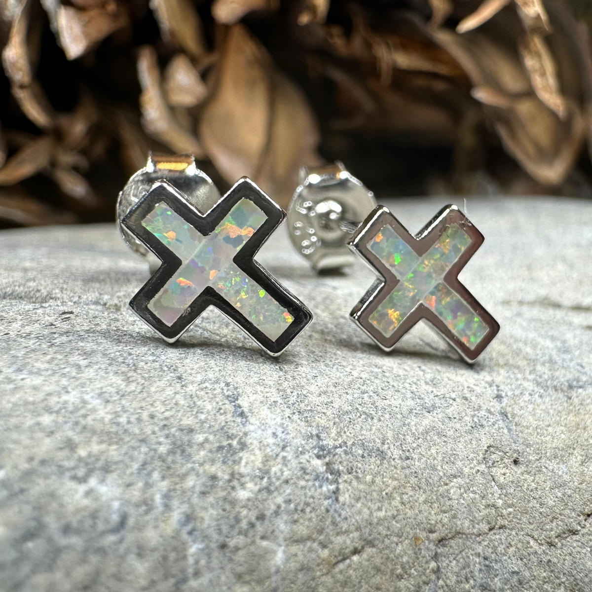 Grace Opal Cross Earrings | Post Earrings | Wiccan Center