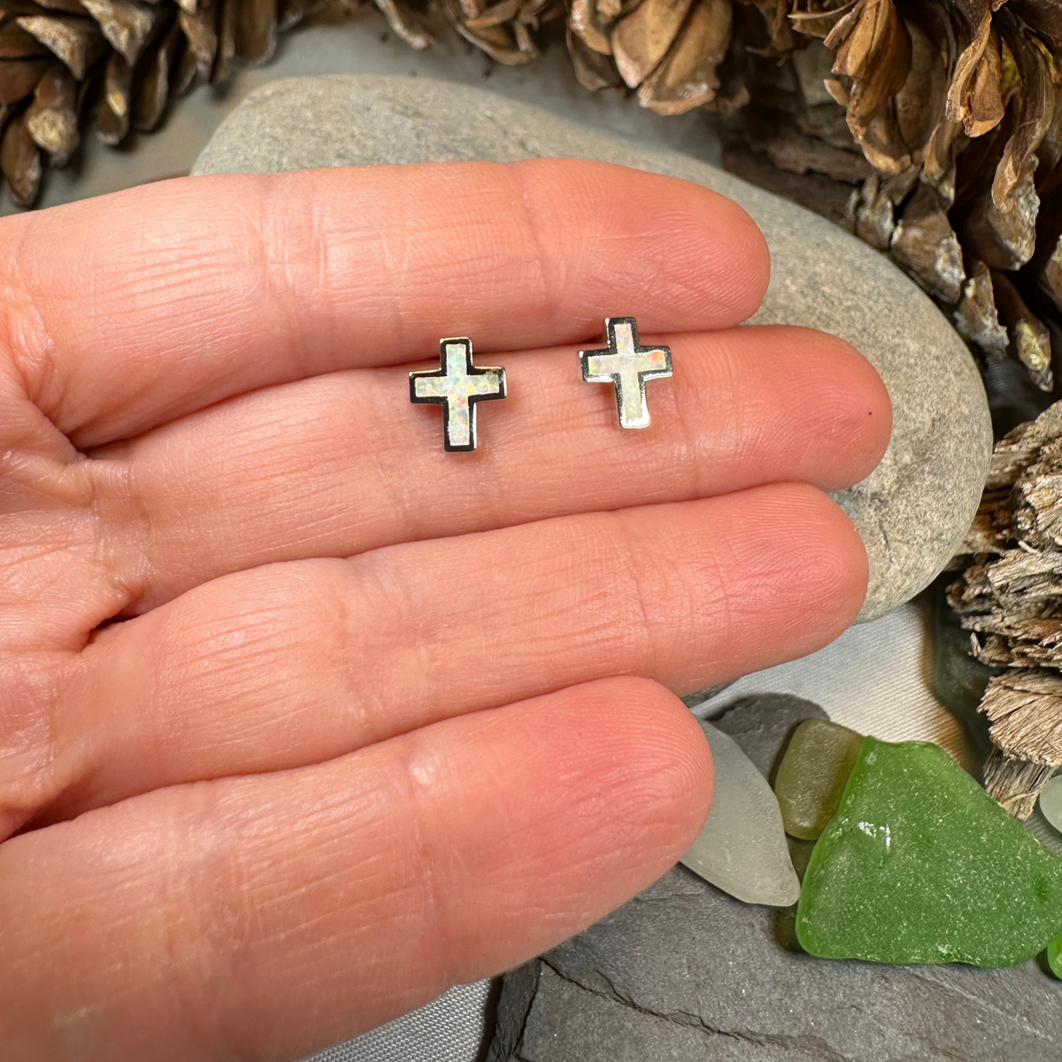 Grace Opal Cross Earrings | Post Earrings | Wiccan Center