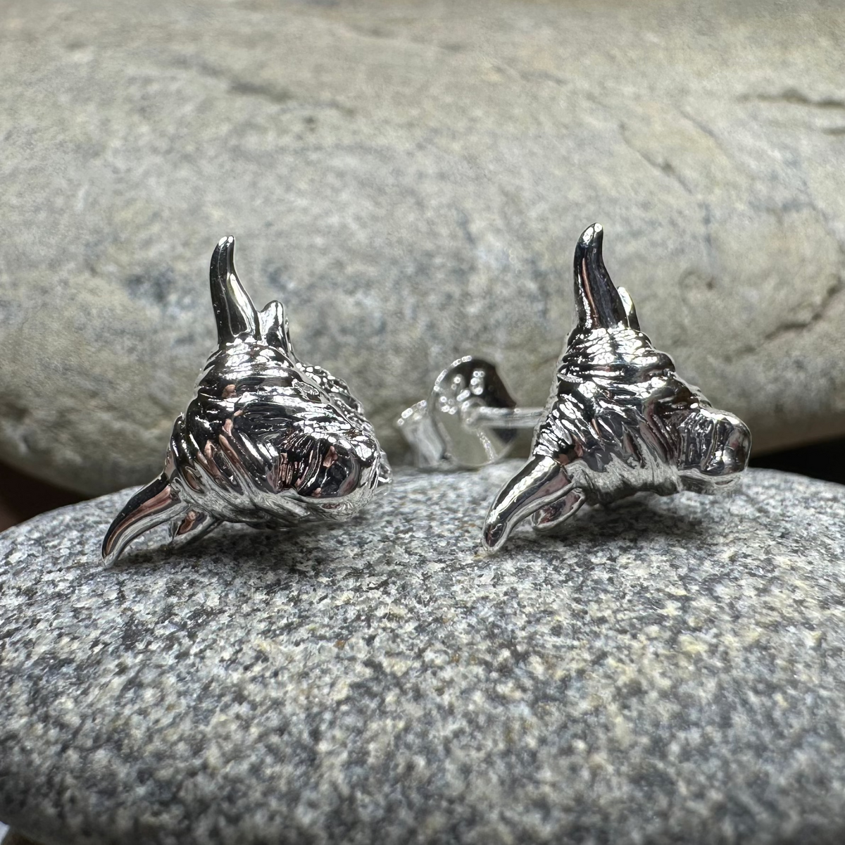 Wee Coo Scottish Highland Cow Earrings in Sterling Silver | Post Earrings | Wiccan Center