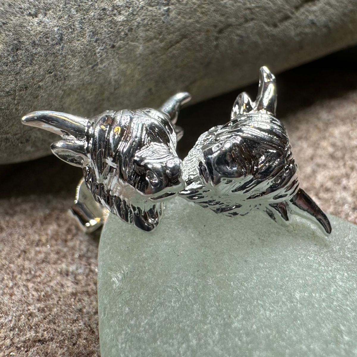 Wee Coo Scottish Highland Cow Earrings in Sterling Silver | Post Earrings | Wiccan Center