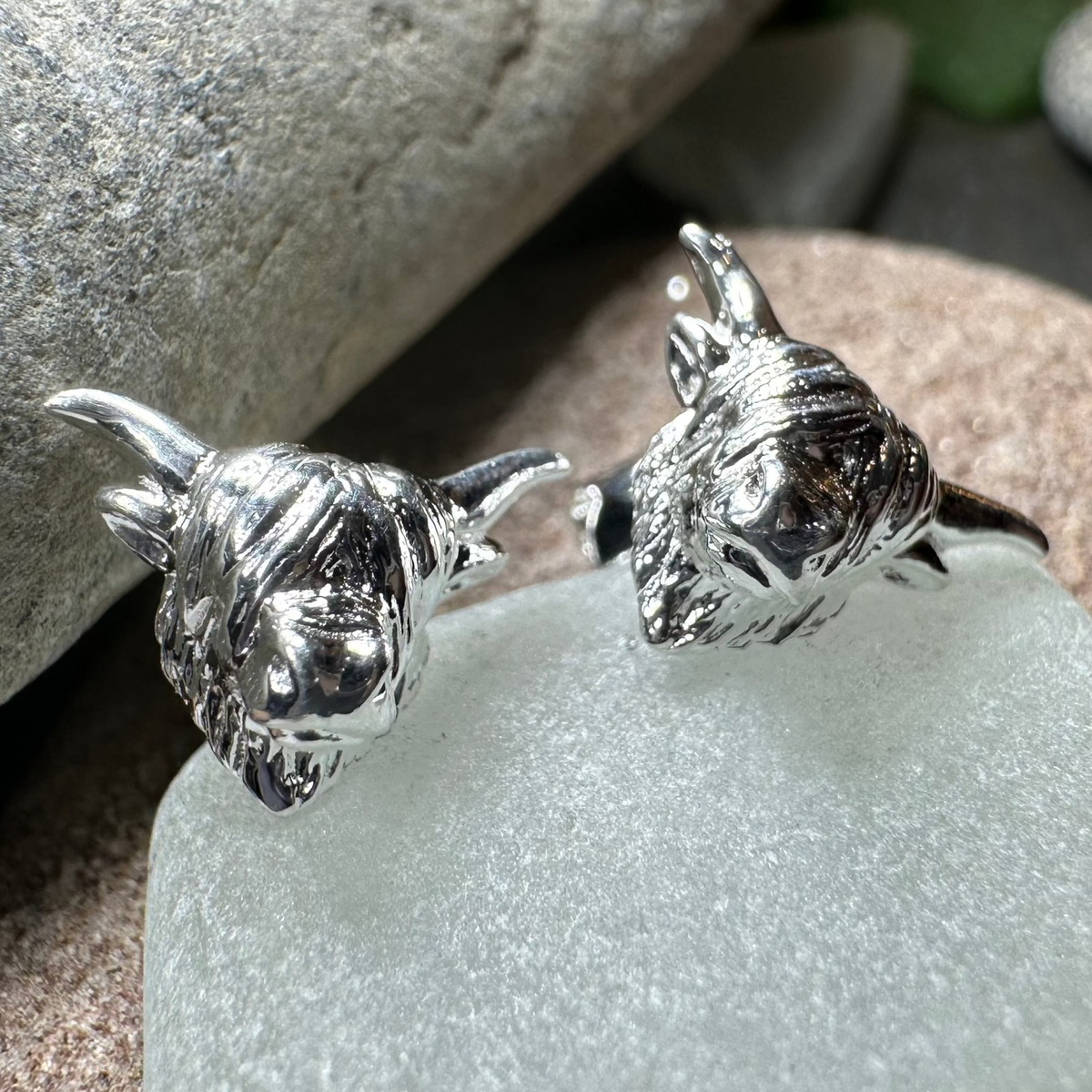 Wee Coo Scottish Highland Cow Earrings in Sterling Silver | Post Earrings | Wiccan Center