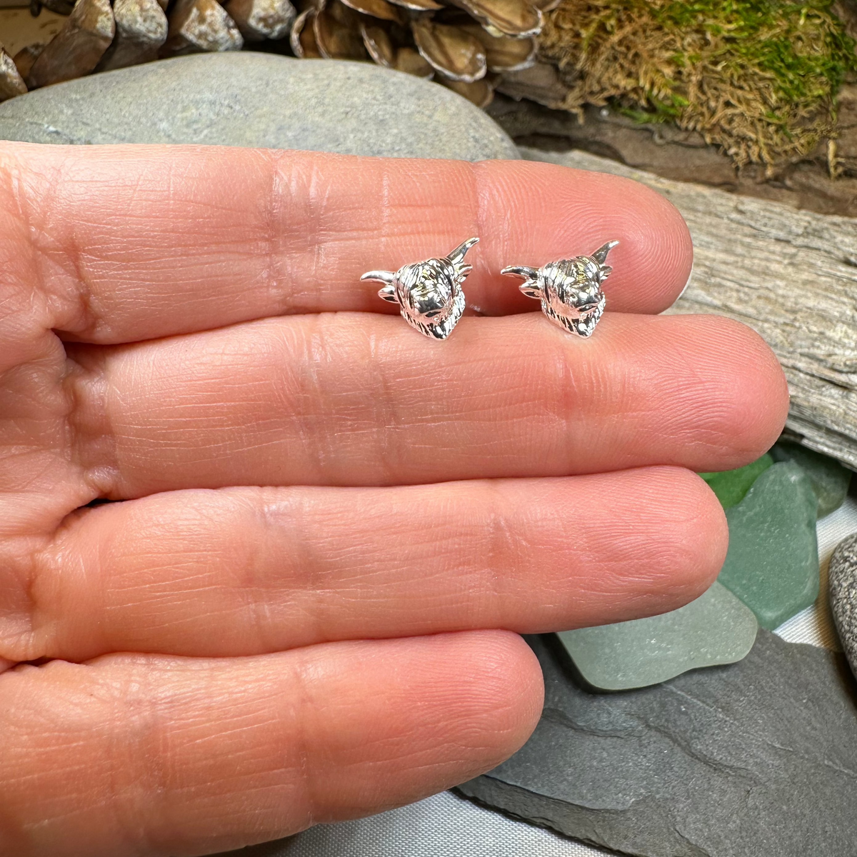 Wee Coo Scottish Highland Cow Earrings in Sterling Silver | Post Earrings | Wiccan Center