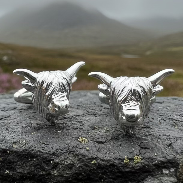 Wee Coo Scottish Highland Cow Earrings in Sterling Silver | Post Earrings | Wiccan Center
