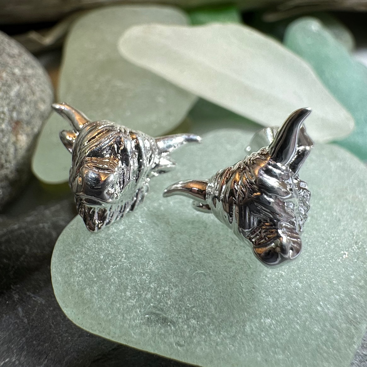 Wee Coo Scottish Highland Cow Earrings in Sterling Silver | Post Earrings | Wiccan Center