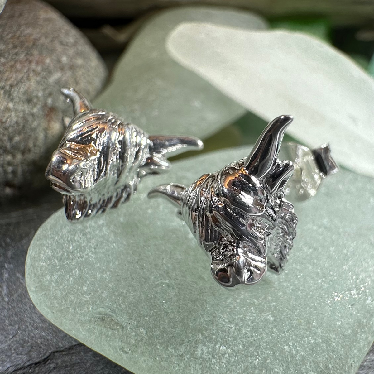 Wee Coo Scottish Highland Cow Earrings in Sterling Silver | Post Earrings | Wiccan Center