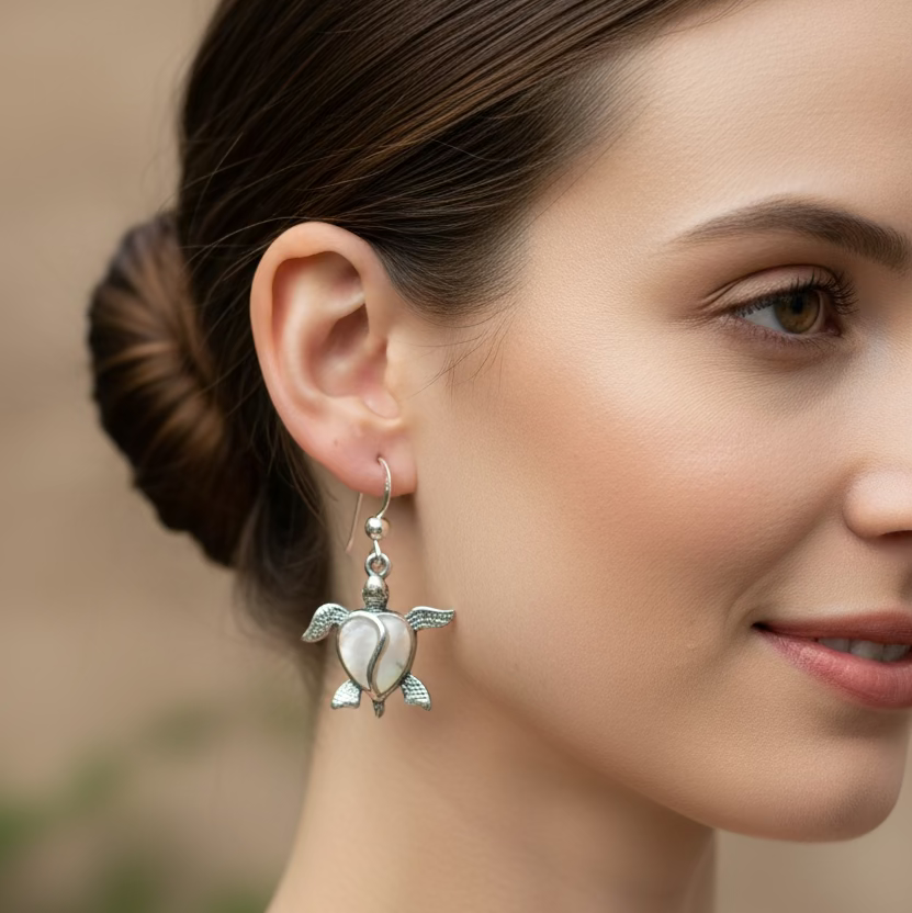 Farraige Turtle Love Earrings in Sterling Silver | Dangle Earrings | Wiccan Center