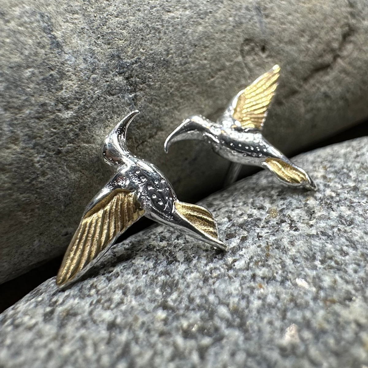 Golden Wing Hummingbird Post Earrings in Sterling Silver | Post Earrings | Wiccan Center