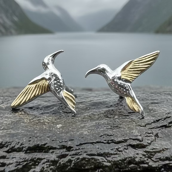Golden Wing Hummingbird Post Earrings in Sterling Silver | Post Earrings | Wiccan Center