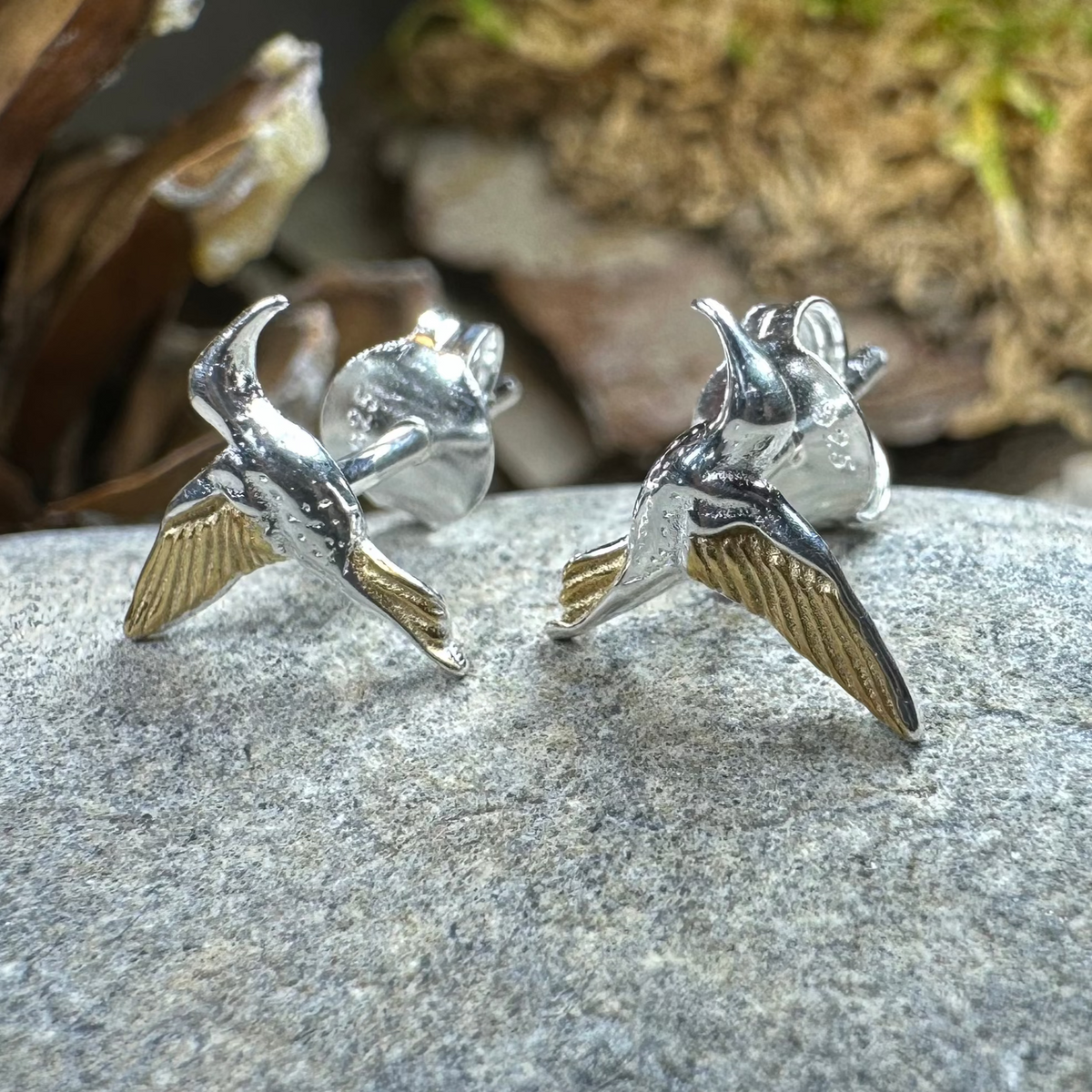 Golden Wing Hummingbird Post Earrings in Sterling Silver | Post Earrings | Wiccan Center