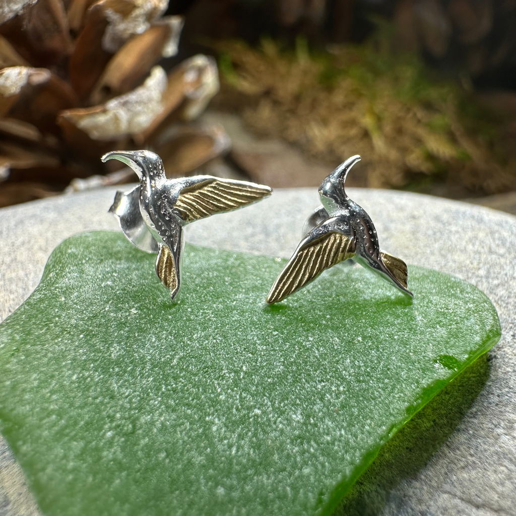 Golden Wing Hummingbird Post Earrings in Sterling Silver | Post Earrings | Wiccan Center