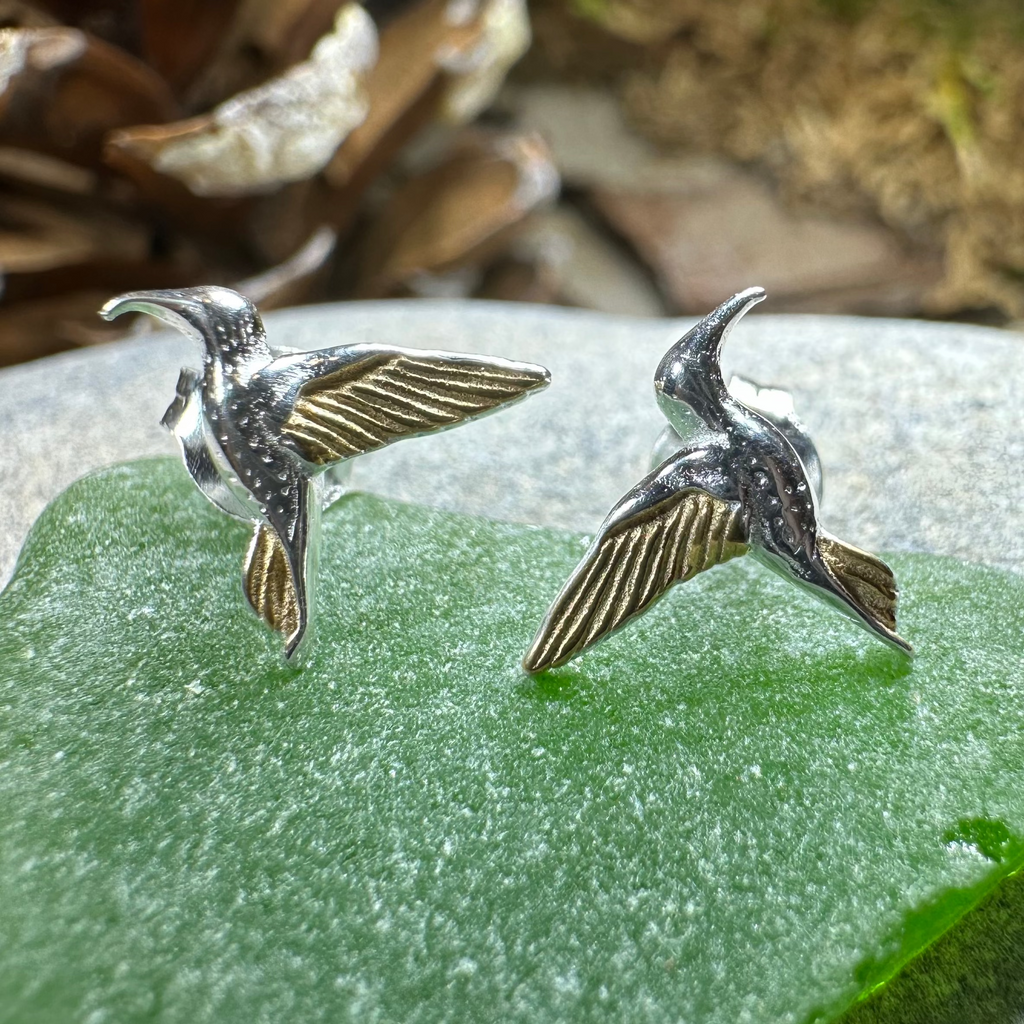 Golden Wing Hummingbird Post Earrings in Sterling Silver | Post Earrings | Wiccan Center