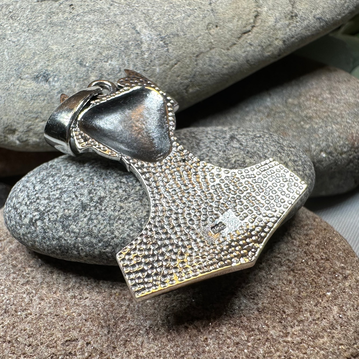Wolf's Head Thor's Hammer Necklace in Sterling Silver
