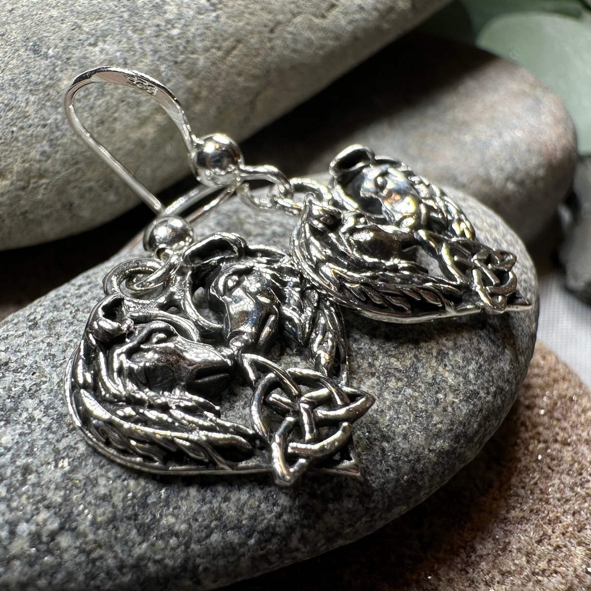 Celtic Wolf Lovers Earrings in Sterling Silver