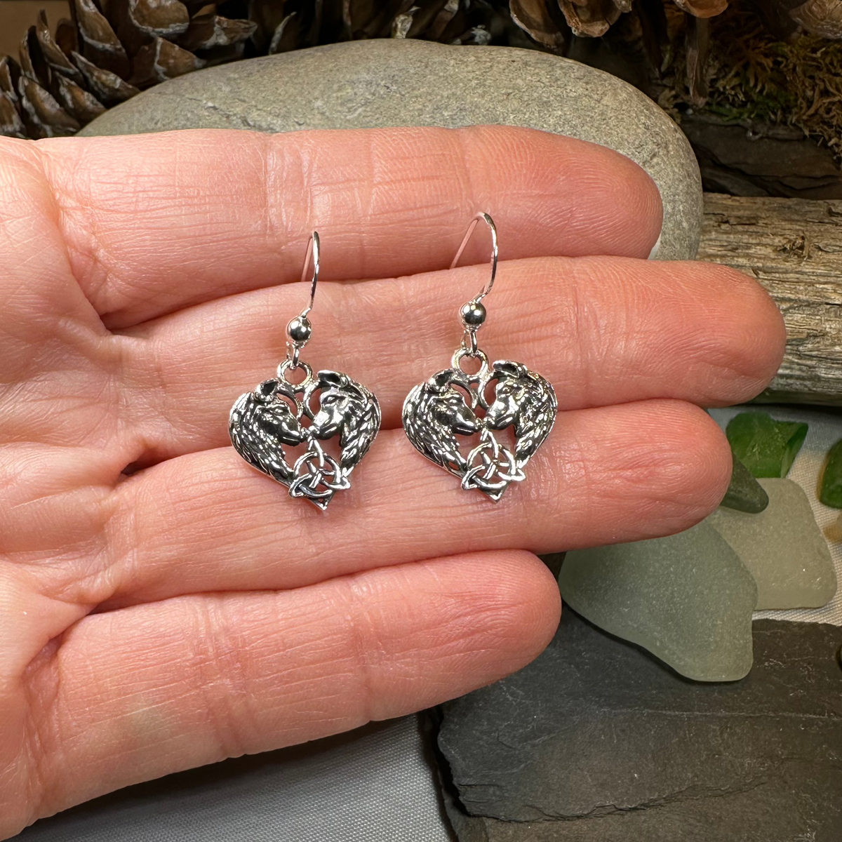 Celtic Wolf Lovers Earrings in Sterling Silver