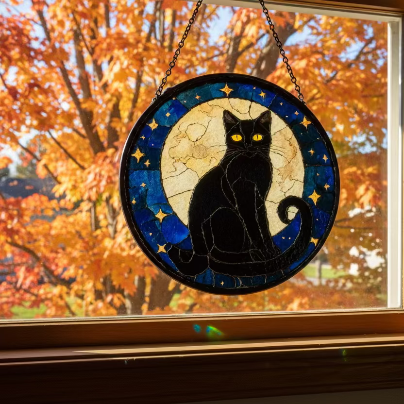 Full Moon Black Cat Suncatcher | Gifts | Wiccan Center