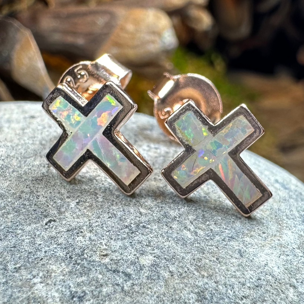 Grace Opal Cross Earrings | Post Earrings | Wiccan Center