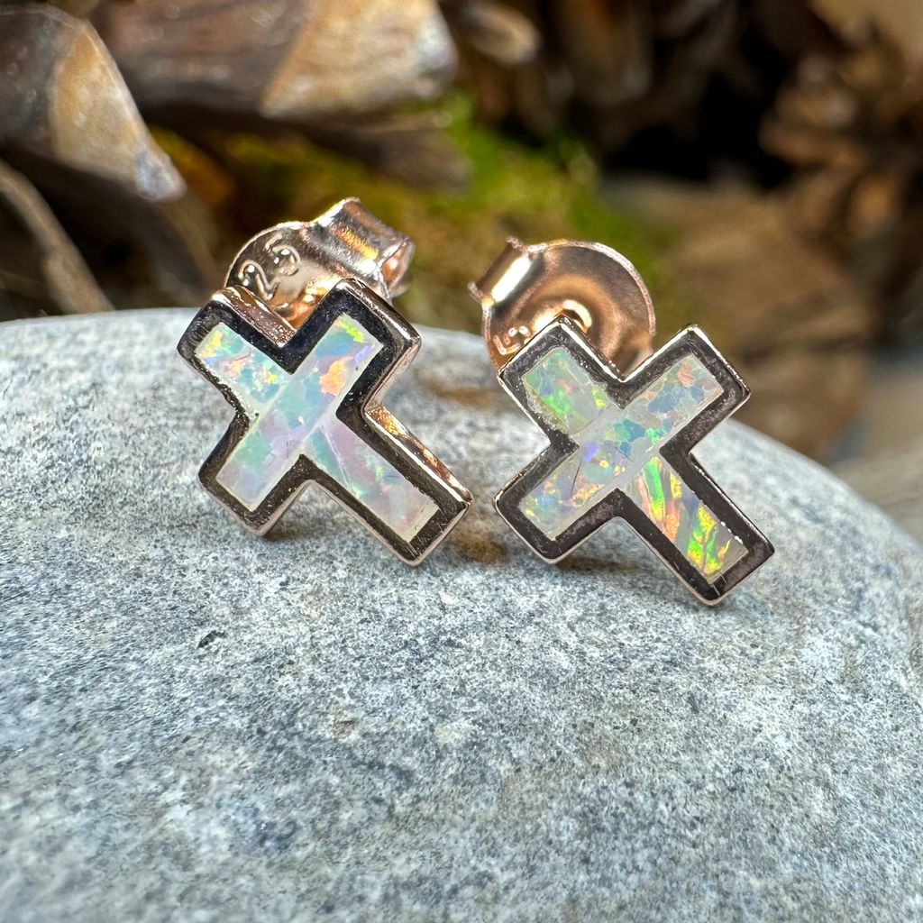 Grace Opal Cross Earrings | Post Earrings | Wiccan Center