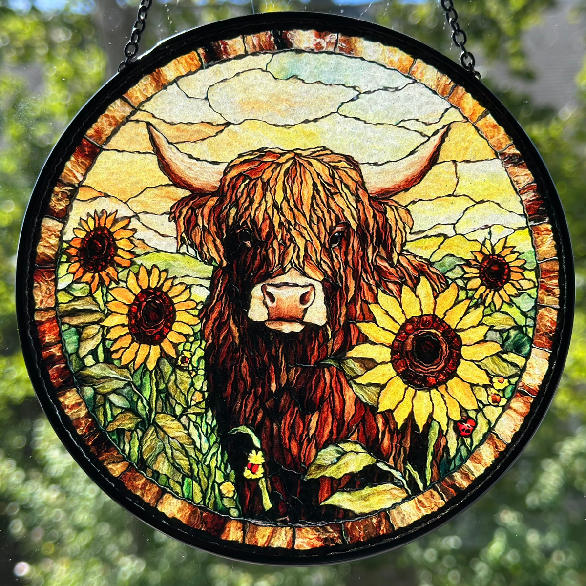 Sunflower Highland Cow Suncatcher | Gifts | Wiccan Center