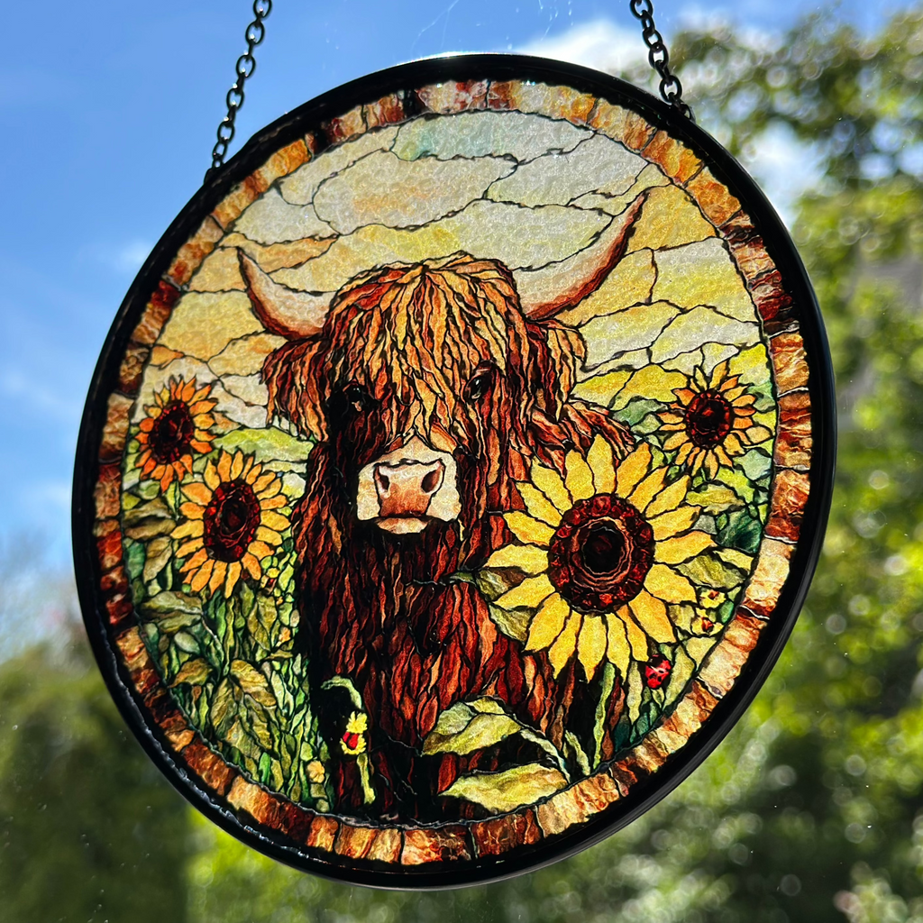 Sunflower Highland Cow Suncatcher | Gifts | Wiccan Center