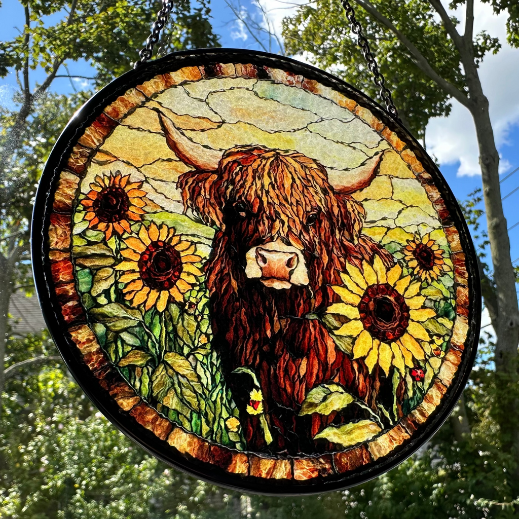 Sunflower Highland Cow Suncatcher | Gifts | Wiccan Center