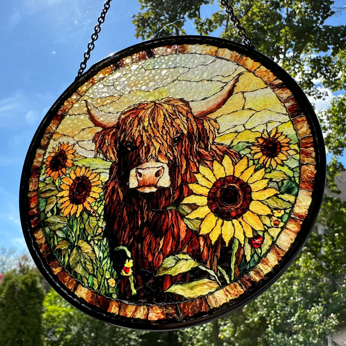 Sunflower Highland Cow Suncatcher | Gifts | Wiccan Center