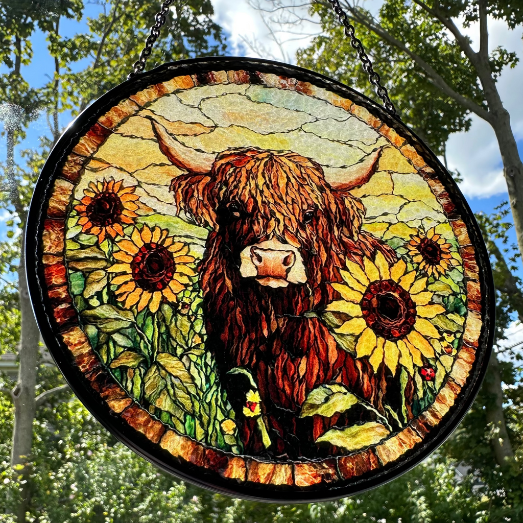 Sunflower Highland Cow Suncatcher | Gifts | Wiccan Center