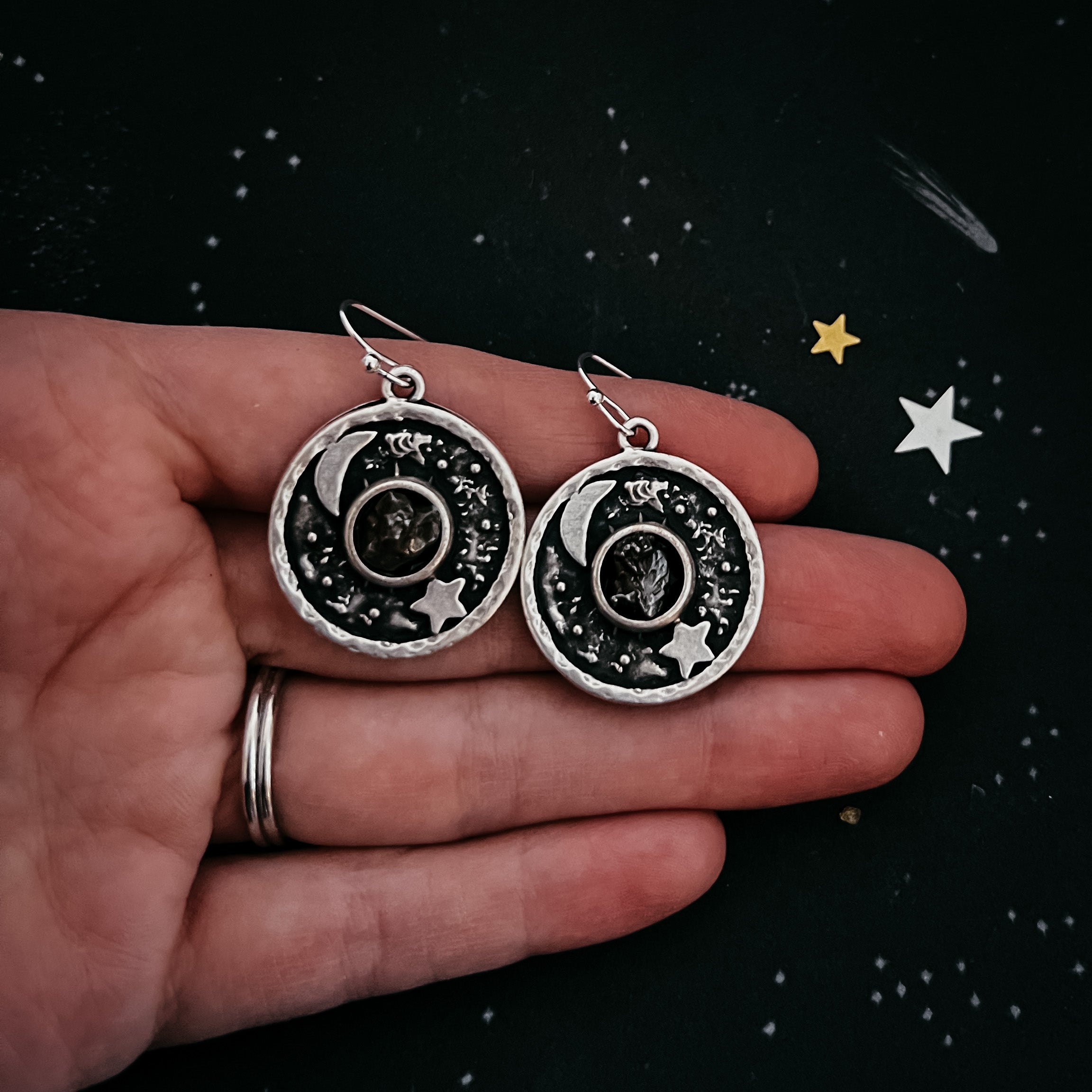 Night Sky Dangle Earrings with Raw Meteorite | Earrings | Wiccan Center