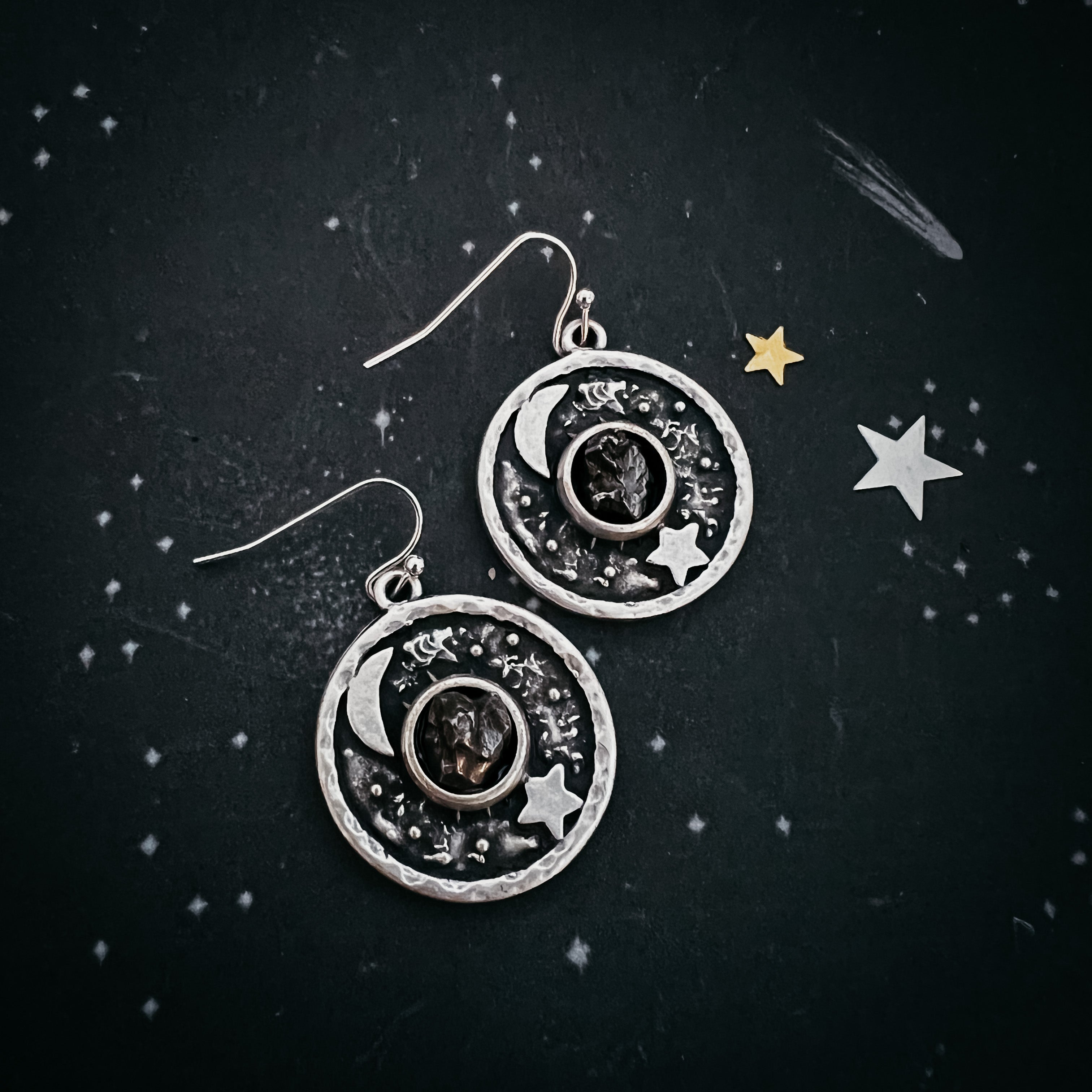 Night Sky Dangle Earrings with Raw Meteorite | Earrings | Wiccan Center