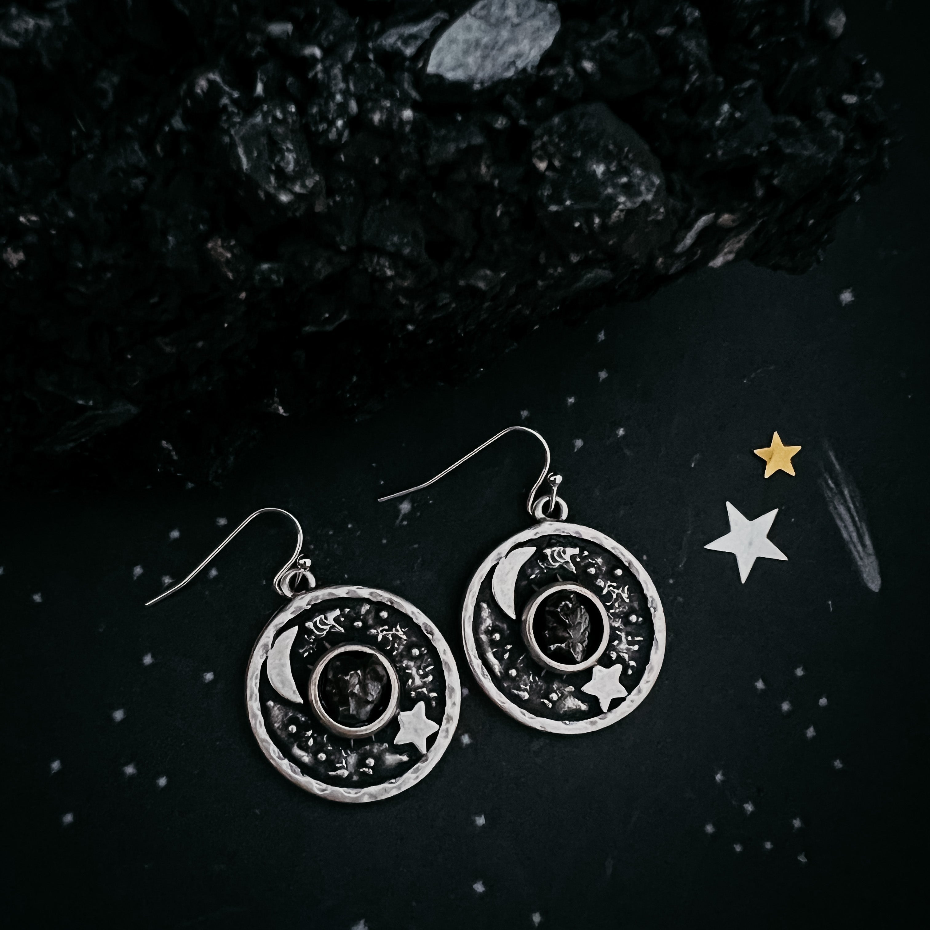 Night Sky Dangle Earrings with Raw Meteorite | Earrings | Wiccan Center