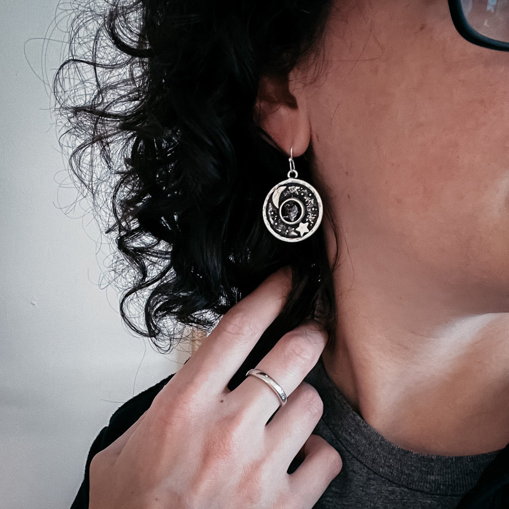 Night Sky Dangle Earrings with Raw Meteorite | Earrings | Wiccan Center