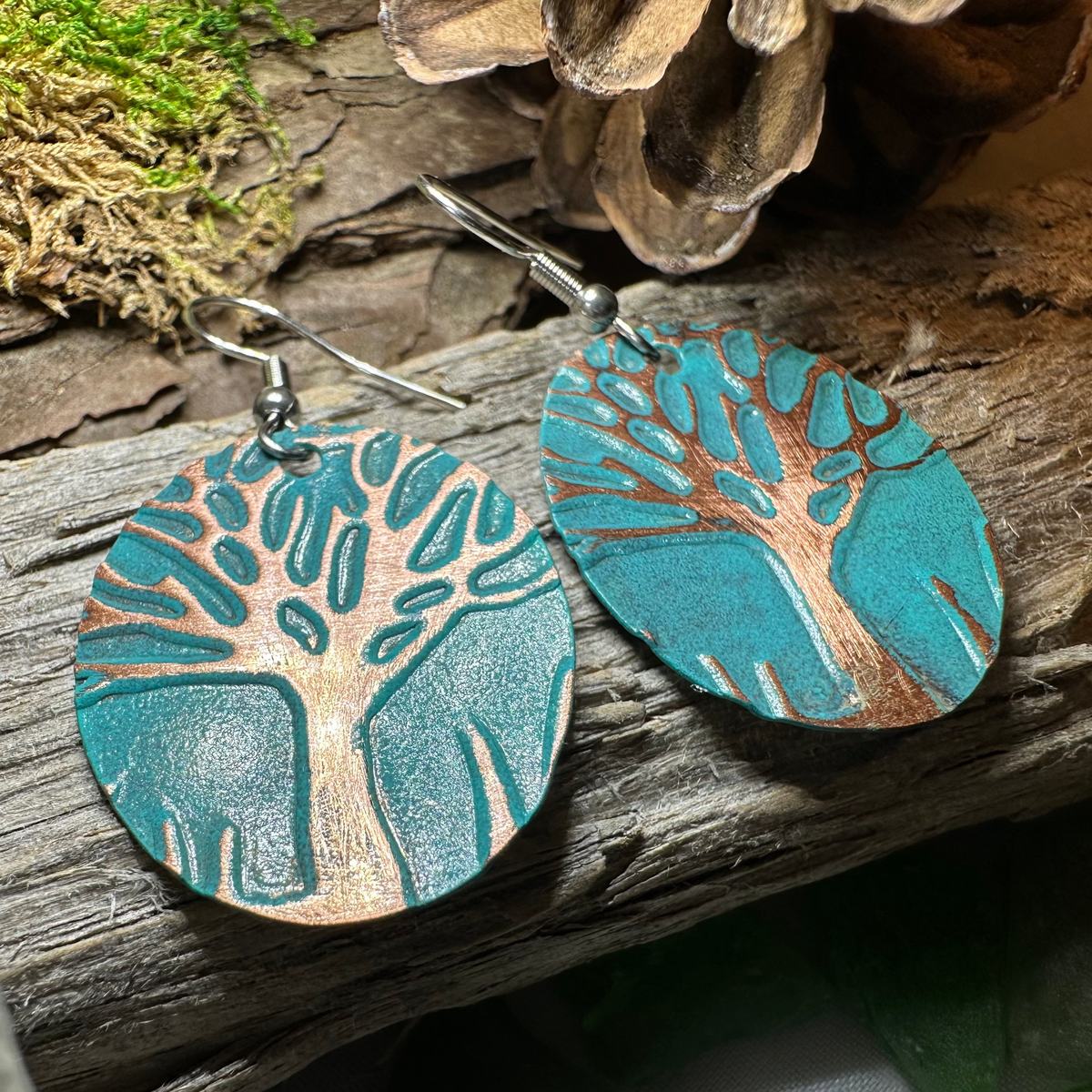 Green Oak Tree of Life Copper Earrings | Dangle Earrings | Wiccan Center