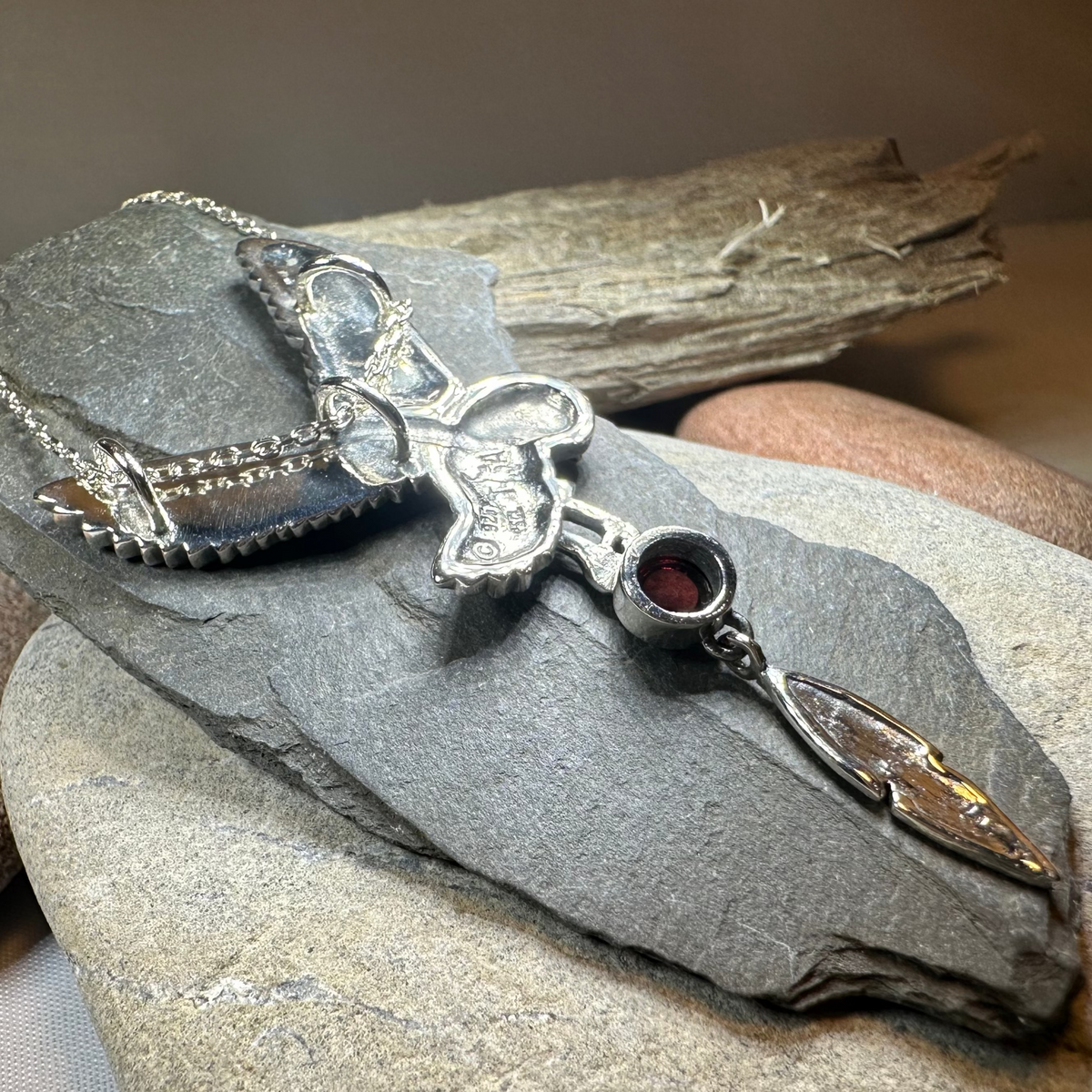 Garnet Owl Necklace in Sterling Silver | Pendant | Wiccan Center