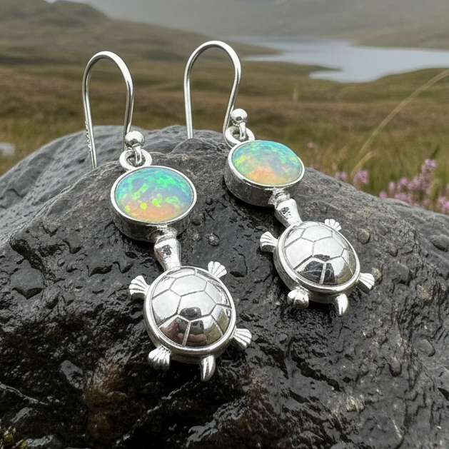 Turtle Opal Earrings | Dangle Earrings | Wiccan Center