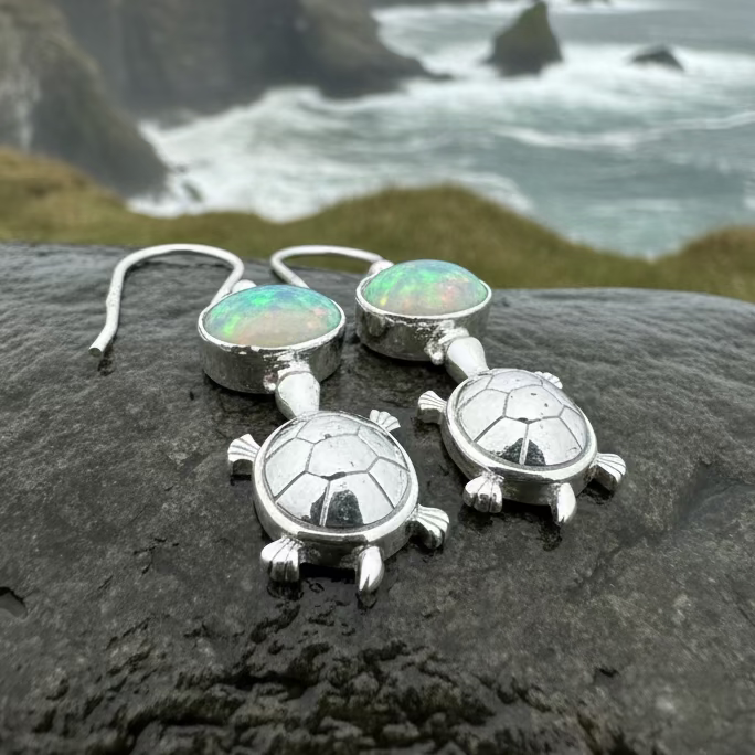 Turtle Opal Earrings | Dangle Earrings | Wiccan Center
