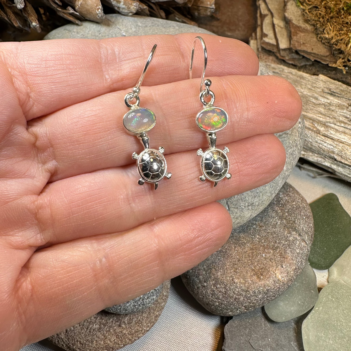 Turtle Opal Earrings | Dangle Earrings | Wiccan Center