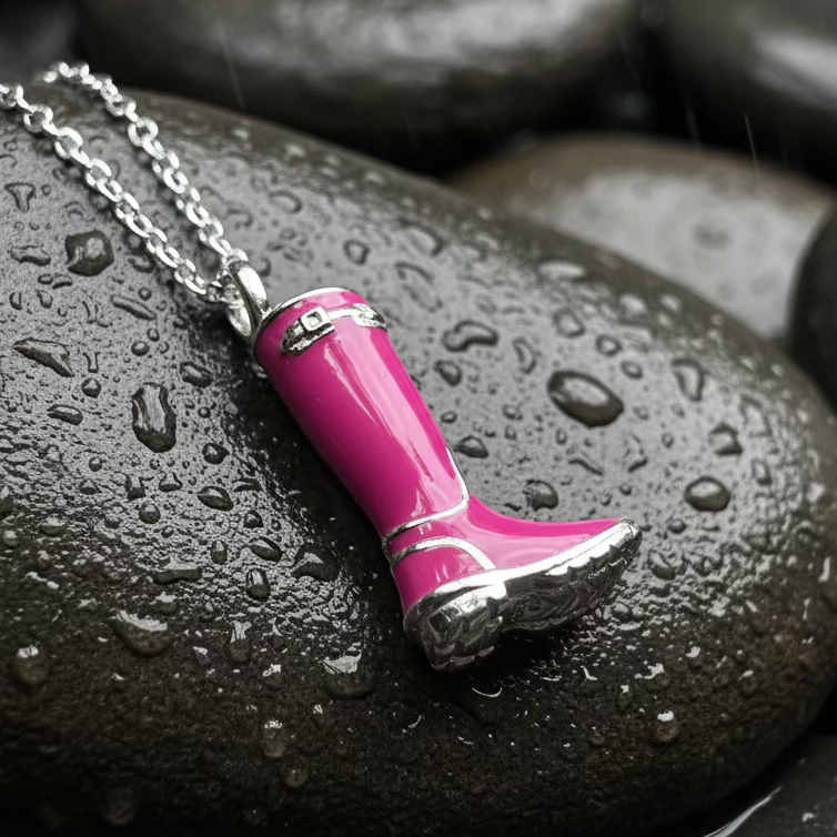 Rainy Day Wellies Boot Necklace in Sterling Silver | Pendant | Wiccan Center