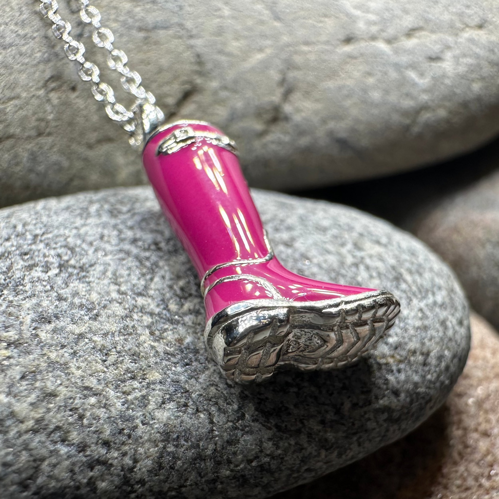 Rainy Day Wellies Boot Necklace in Sterling Silver | Pendant | Wiccan Center