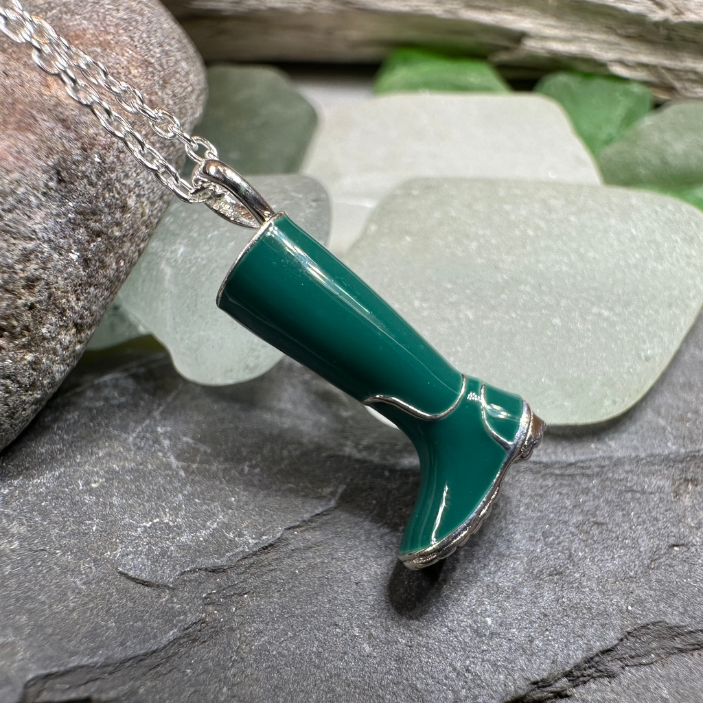 Rainy Day Wellies Boot Necklace in Sterling Silver | Pendant | Wiccan Center
