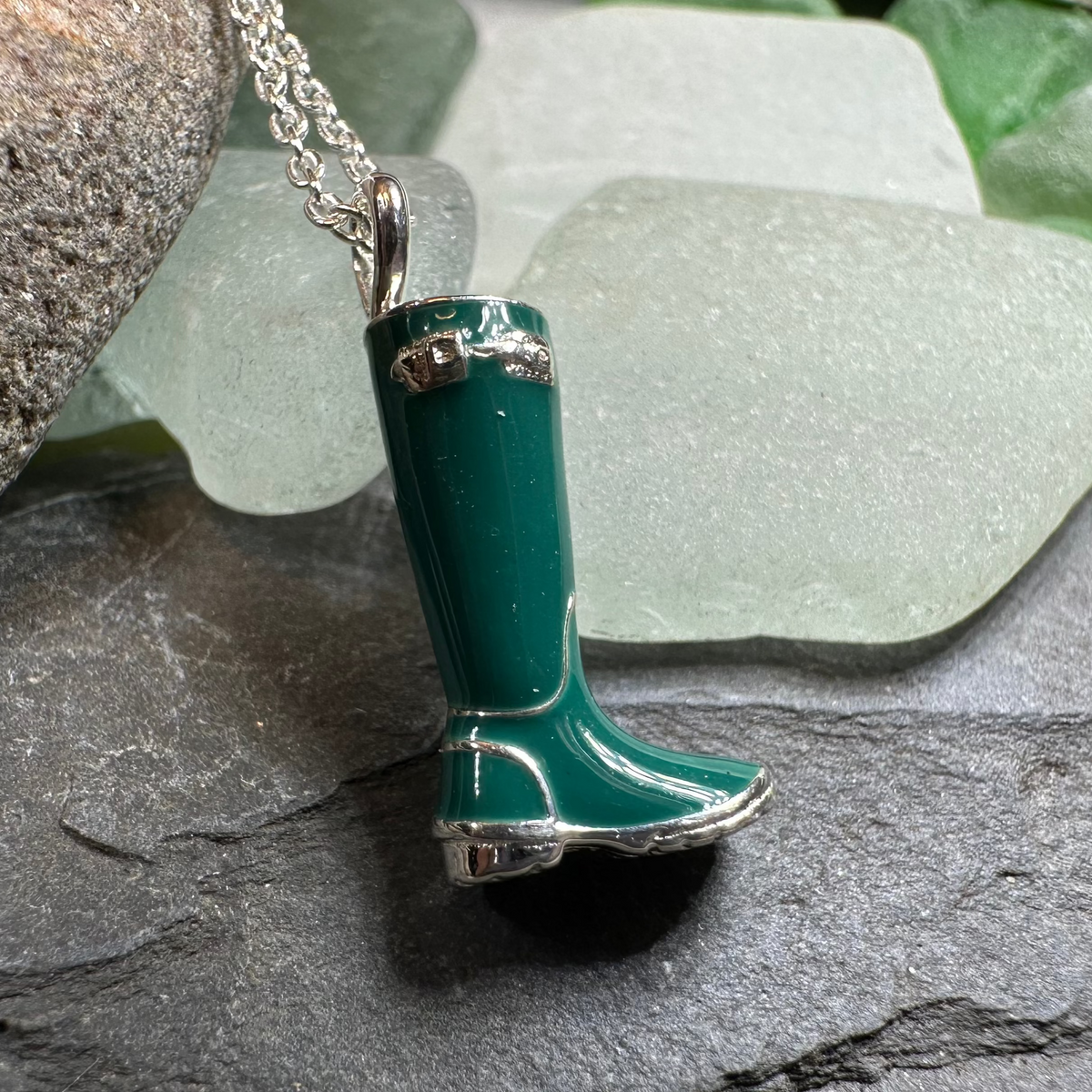 Rainy Day Wellies Boot Necklace in Sterling Silver | Pendant | Wiccan Center