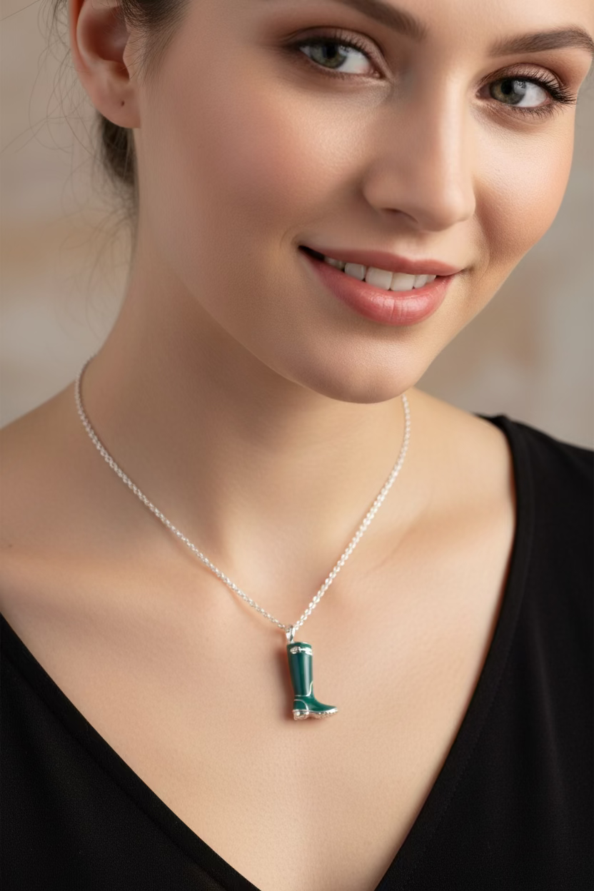 Rainy Day Wellies Boot Necklace in Sterling Silver | Pendant | Wiccan Center